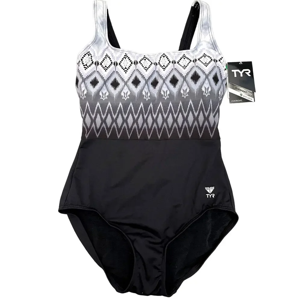 TYR Women Baltic Star Aqua ControlFit 1pc SwimSuit Black Grey - Size 8 - $80